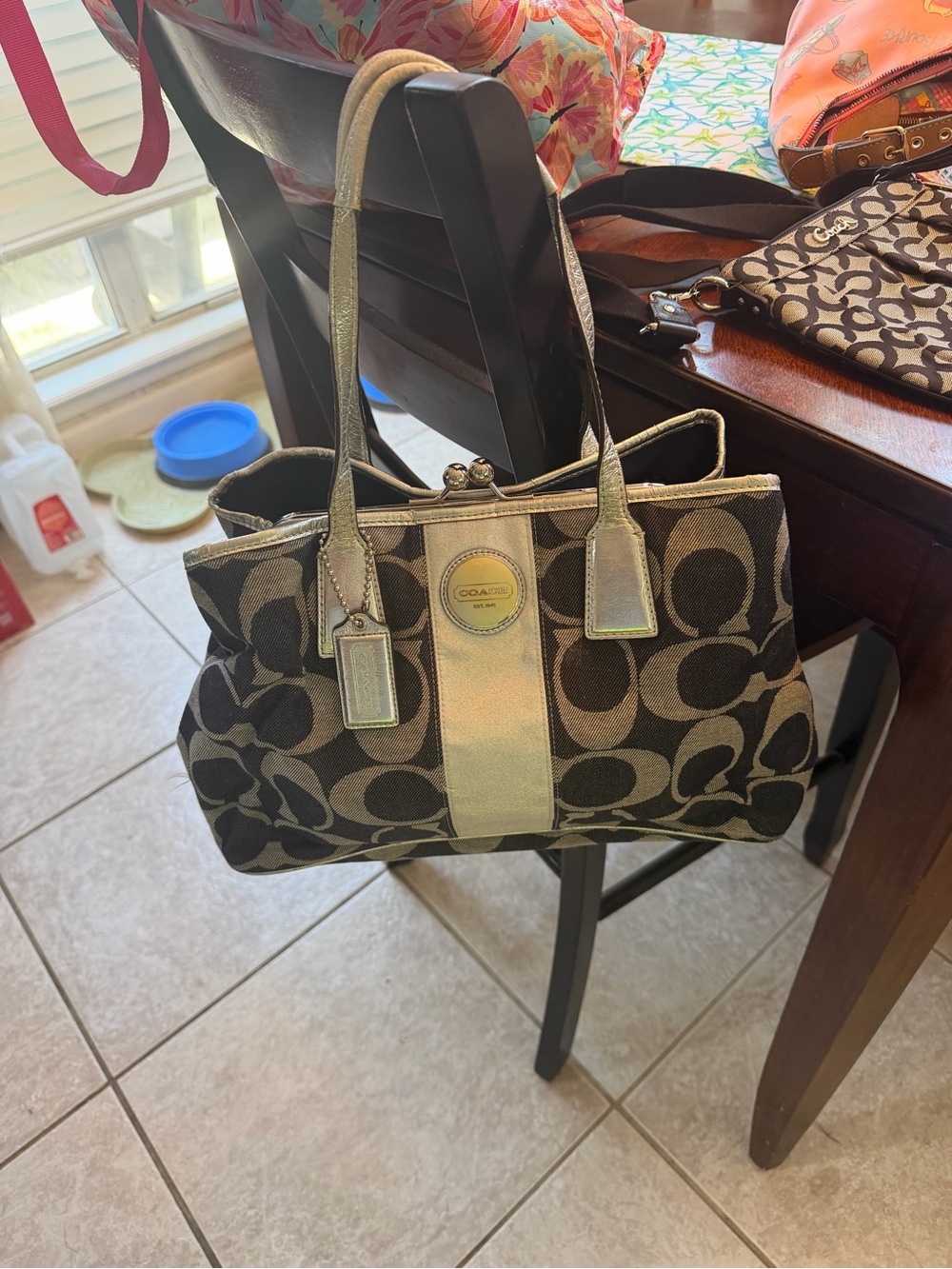 Coach denim Signature Canvas Shoulder Bag with silver Trim